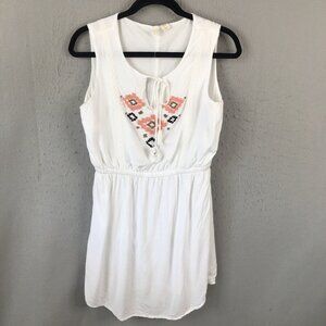 Anthropologie Kenji Dress Womens 6 White Beaded Aztec Boho Vacay Resort Cruise